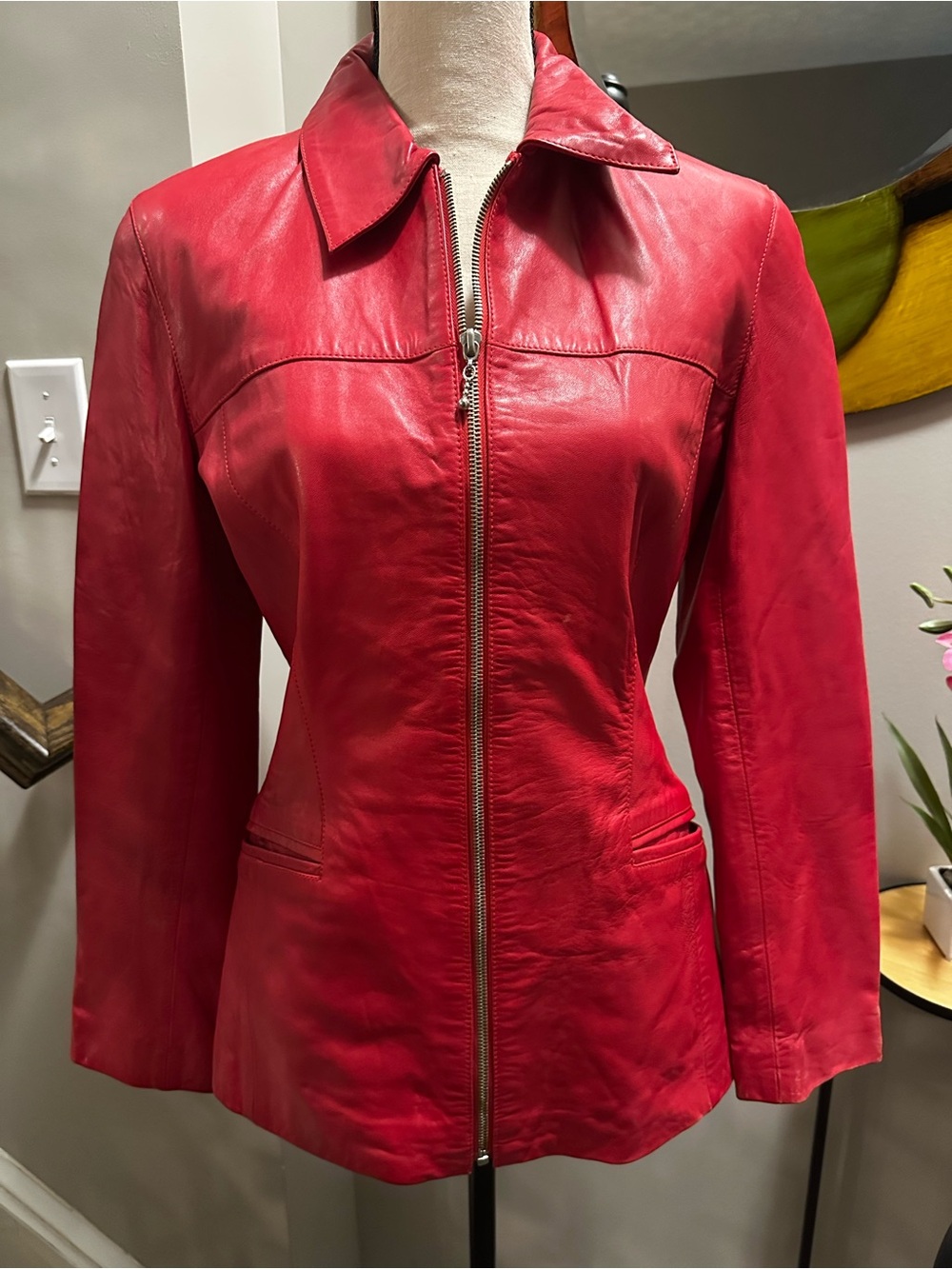 Michael Hoban North Beach Women's Red Leather Zip Front Jacket